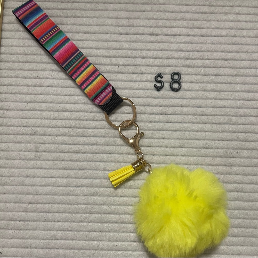 Wristlet Keychain With Pom Pom